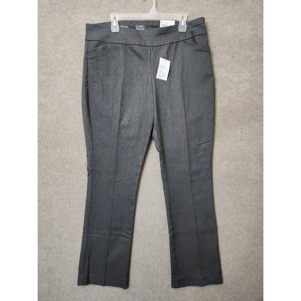 Croft Barrow Effortless Stretch Bootcut Pants Women 16 Gray Slimming Pull On NEW